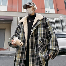 冬季小香风格子棉衣羊羔毛棉服男加绒加厚保暖外套M2311-P100，男装棉衣，星座1213