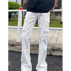 多口袋米白色工装裤男美式潮白色微喇工装牛仔裤KD752，男装牛仔裤，星座1116A（原606A-3）
