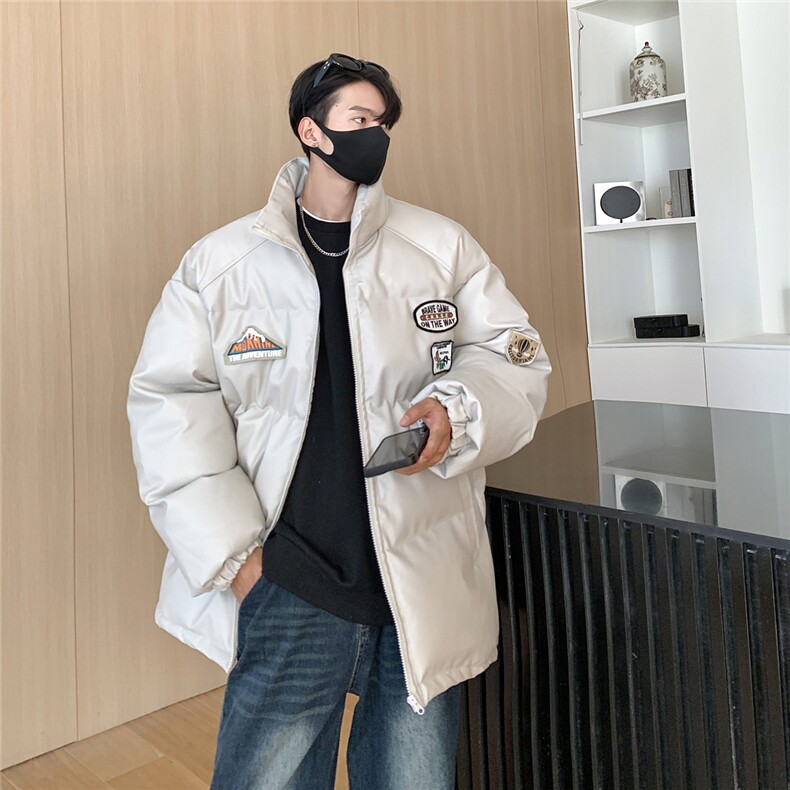 23冬装新品美式立领情侣宽松棉服加厚pu皮棉衣外套男D333P118,男装皮衣,电商A335-1（原A458）