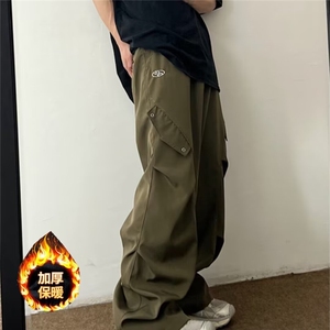 现货伞兵工装裤男女秋冬季宽松休闲裤痞帅阔腿直筒潮加绒加厚裤子图片