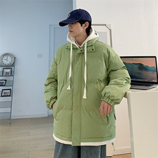冬季新款男纯色假两件连帽港风棉衣M062-P70控158，男装棉衣，星座717