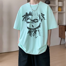 夏季新款潮手绘哪吒印花短袖T恤男潮宽松百搭半袖体恤D095/P25，男装T恤，电商B209