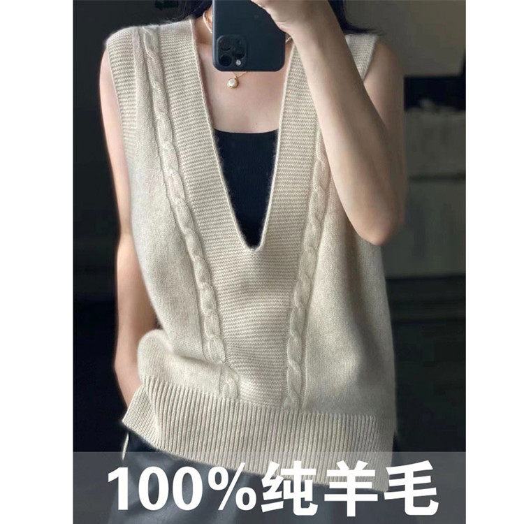 赔钱处理新款羊绒衫女100针织V领马甲套头背心韩版外穿羊毛小坎肩,女装马甲,珍珑羊绒