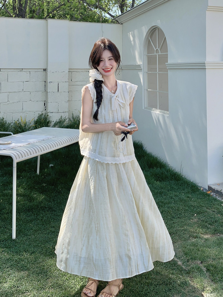 花边无袖衬衫半身裙套装女夏2025新款大方得体穿搭两件套绝美超火，女装套装/套裙，浙宝128A