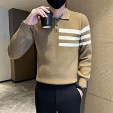 男士衬衫领假两件针织打底衫拼接衬衣领上衣假领条纹毛衣MYB521，男装T恤，星座516A