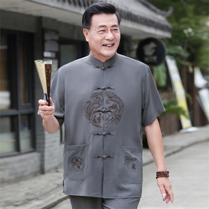 YG105夏季男式薄款龙凤呈祥风套装中老年爸爸装唐装P70图片