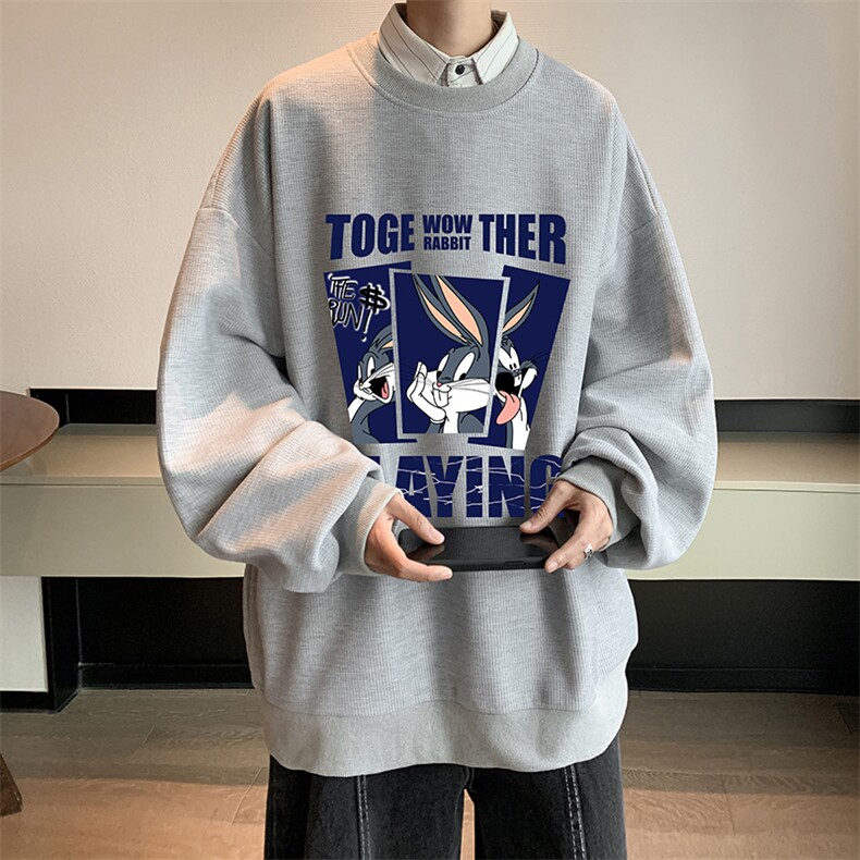 华夫格卫衣圆领卫衣男大码长袖t恤男外套HW76234-P30加绒款-P40,男装卫衣,电商A040