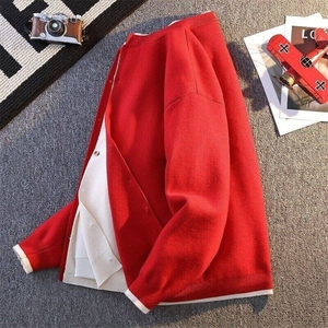84893-特P75秋冬休闲圆领毛衣男纯色针织开衫红色开衫假两件外套图片
