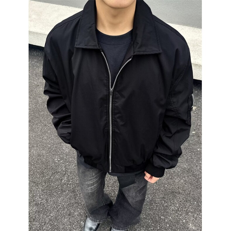 黑色解构短款外套男款春季美式翻领工装哈灵顿夹克cleanfit棒球服,男装夹克,星座1116A（原606A-3）