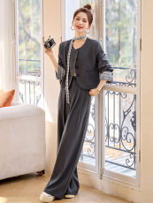 2025年新款时尚小西装阔腿裤两件套春季穿搭一整套高级感减龄套装，女装套装/套裙，依如秀(原杭风阁)