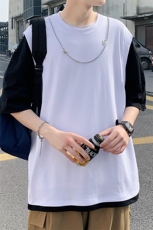 2023夏上新青少年纯棉潮半袖港风宽松印花短袖T恤男女T7233-P45，男装T恤，电商A441-1