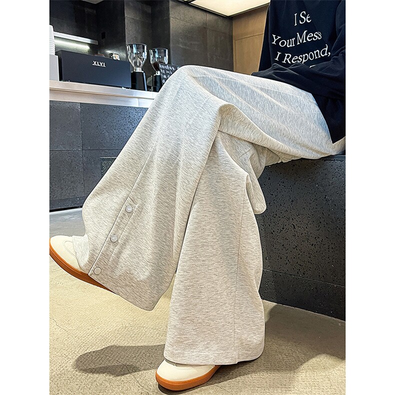 宽松阔腿侧边纽扣设计感休闲长裤高街感韩版休闲裤K816TP35控58图片