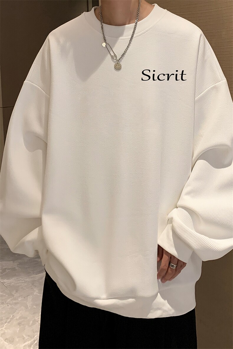 华夫格卫衣圆领卫衣男大码长袖t恤男外套HW76098-P30加绒款-P40,男装卫衣,电商A040