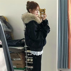 现货重磅boxy短款棉衣座山雕大毛毛领男女棉服水洗工装厚外套，男装棉衣，电商A486-1