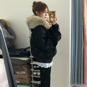 现货重磅boxy短款棉衣座山雕大毛毛领男女棉服水洗工装厚外套图片