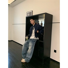 美式飞行员教练服夹克男士春秋季宽松休闲潮牌棒球服纯色工装外套，男装夹克，星座506A