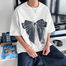 情侣男女宽松休闲夏季发泡蝴蝶结印花短袖T恤上衣A071-9009-P30，男装T恤，电商A071