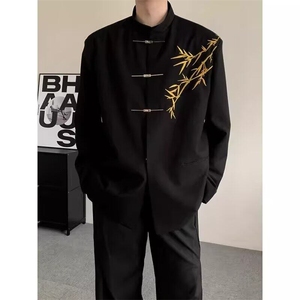 新中式翠竹中山装唐装男装西服结婚订婚男垫肩风外套W6596-P65图片
