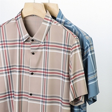 新款高端2024夏季男士短袖衬衫商务简约格子潮流短袖上衫P68，男装衬衫，钱塘6003A(原)4033A