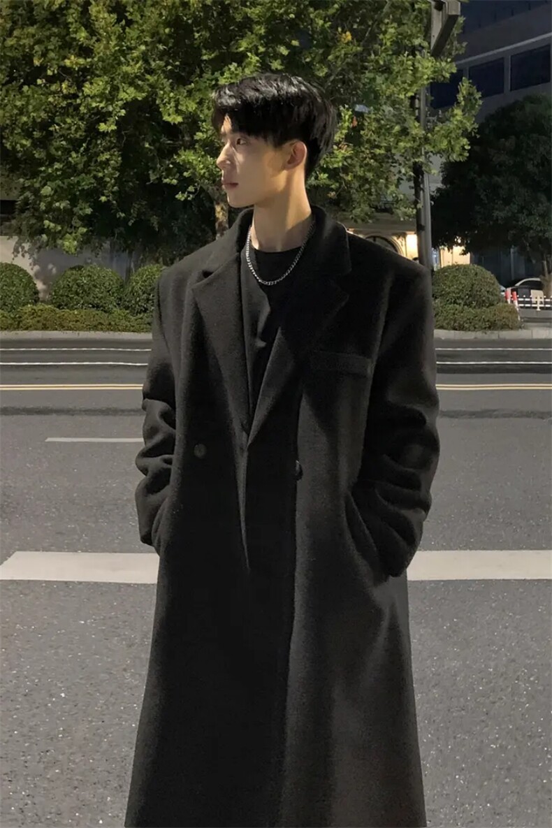 网图英伦风中长款过膝毛呢大衣外套垫肩高级感夹棉310A-342-P65，男装毛呢大衣，四季星座310A