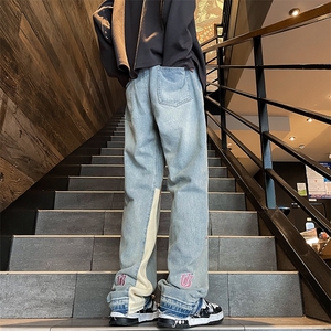 春秋日系潮牌休闲直筒裤男士设计感小众水洗牛仔裤 K7513-P55图片