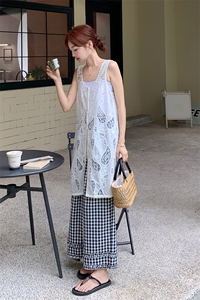 蕾丝无袖背心阔腿裤套装女夏2025新款两件套不规则大方得体流行图片