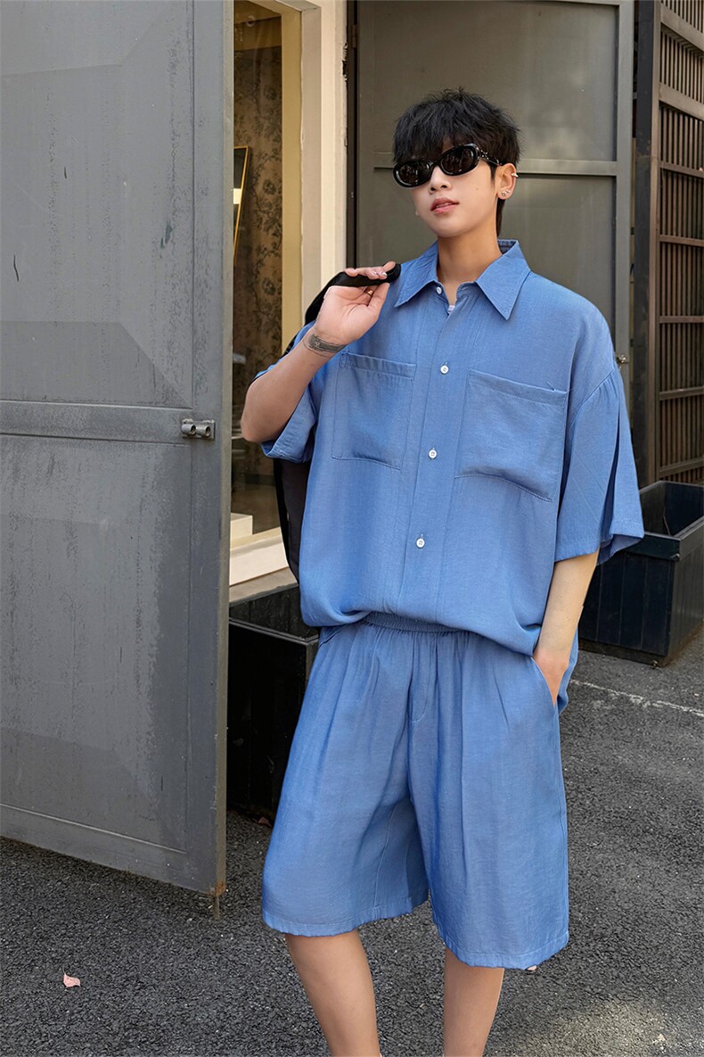 夏季青春冰丝两件套装男士衬衫搭配套装潮男夏潮流时尚套装P65,男装衬衫,电商B319