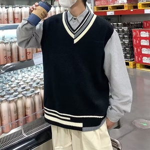 秋冬季V领毛衣背心男潮流韩版学院风拼色针织马甲MY749-P32