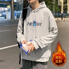 WY2173-P35加绒款-P40纯棉连帽卫衣男大码运动帽衫宽松薄外套男，男装卫衣，电商A040