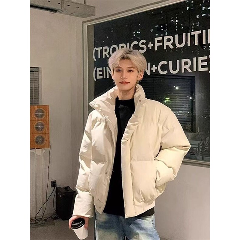 现货5W件冬季三防重磅硬挺boxy短款羽绒立领PU皮棉衣外套加厚棉服，男装棉衣，电商A486