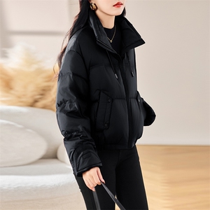 红色时尚百搭短款羽绒服女2025冬季新款休闲保暖泡芙感白鸭绒外套图片