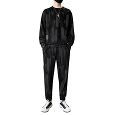 秋装麂皮绒休闲运动套装男士圆领长袖卫衣青年时尚套装男TZ11-P80，男装T恤，星座1210B