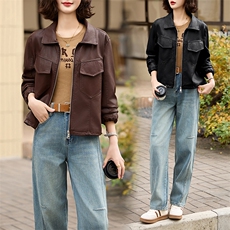 BAO款主推2025新款小个子宽松休闲秋冬气质洋气短款工装夹克上衣，女装皮衣，跑量工厂店