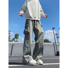 2026现货春季水洗大口袋美式复古工装牛仔裤男阔腿裤子-A1158P55，男装牛仔裤，电商B241