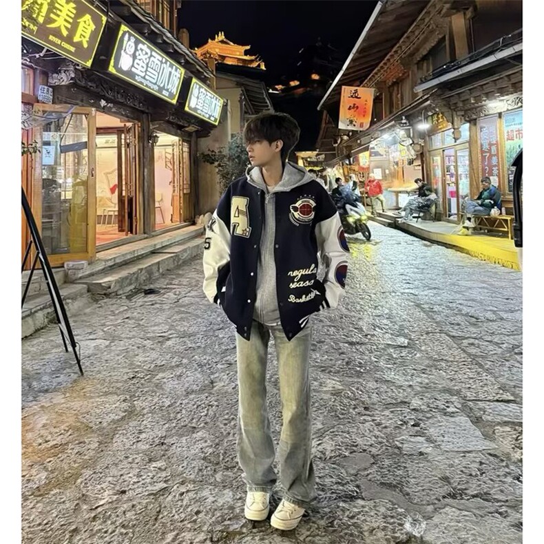 网图美式刺绣徽章贴标棒球服痞帅运动夹克外套A025-JY1276-P68,男装夹克,电商A025