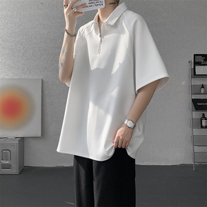 8XL-M半拉链t恤短袖POLO衫男款夏季美式翻领宽松大码半袖DT008P45图片