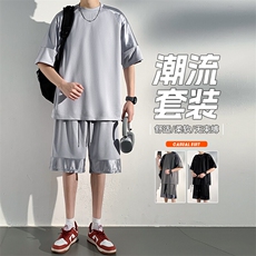 男生休闲套装2025新款宽松运动夏季短袖短裤两件套男，男装牛仔裤，星座1206（原A206）