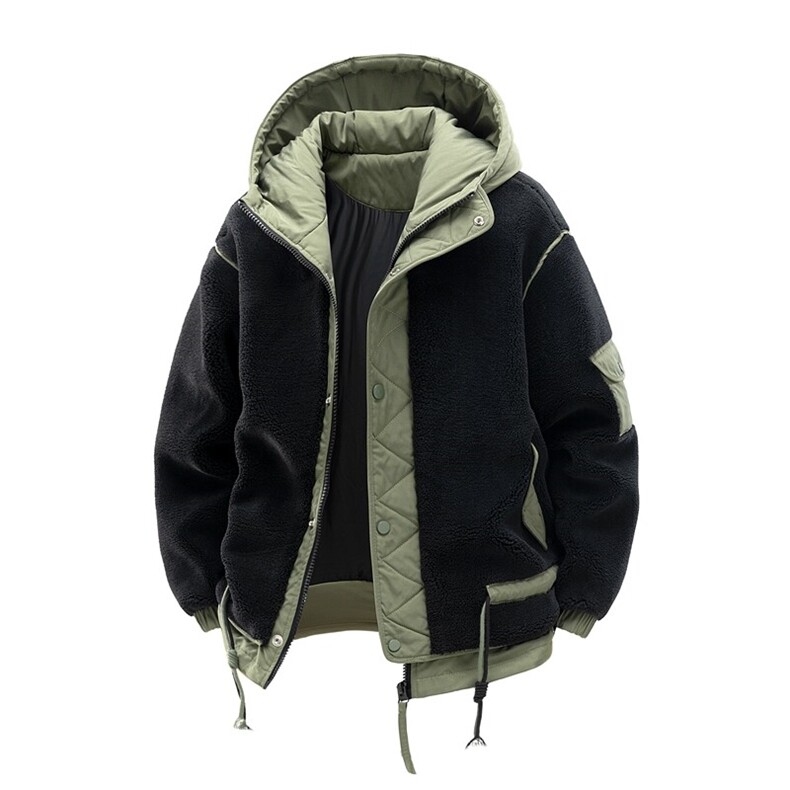 现货棉服男士加绒加厚拼接工装保暖羊羔毛冬装外套M021-P135图片