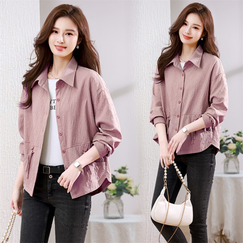 2024年春季新款潮韩版纯色衬衫女长袖宽松气质百搭衬衣女士春秋装，女装衬衫，简韵佳