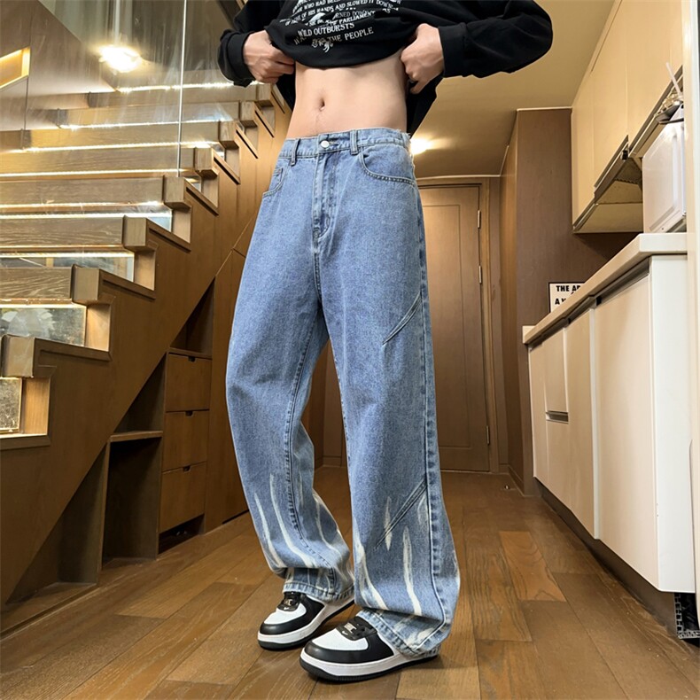 男士2026春季款牛仔裤水洗扎染美式vibe裤子宽松直筒裤J8082-P45,男装牛仔裤,星座509