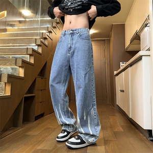 男士2026春季款牛仔裤水洗扎染美式vibe裤子宽松直筒裤J8082-P45