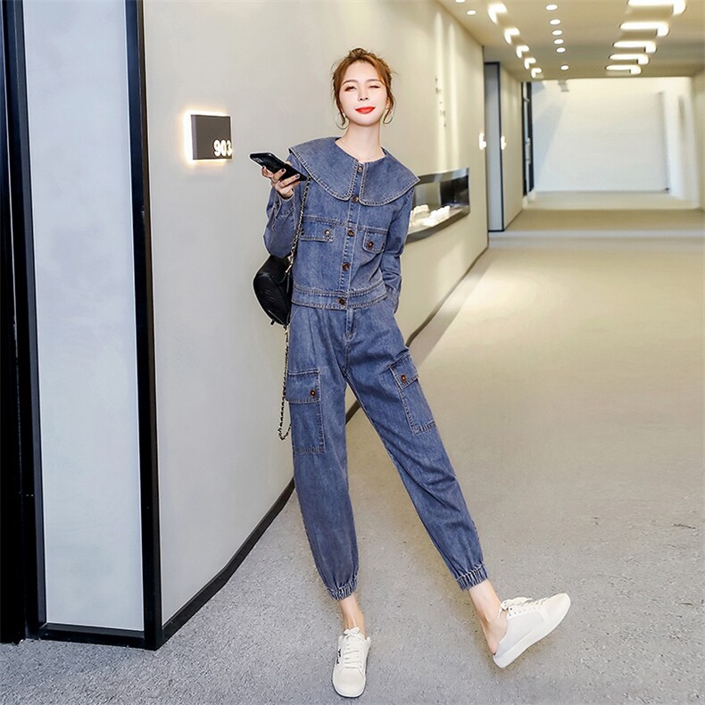 新款时尚牛仔小脚裤套装两件套2021年春季,女装套装/套裙,秋水欣儿