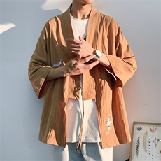 2021夏季新光影白墙潮流大码boy亚麻刺绣七分袖道袍开衫T1535-P40，男装T恤，电商A001