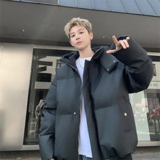 现货5W件冬季三防重磅boxy短款羽绒连帽PU皮棉衣外套防风加厚棉服，男装棉衣，电商A486