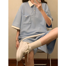 新款夏季短袖T恤短裤拼色套装POLO衫体恤225-2-20305-P65控88，男装T恤，星座225-2