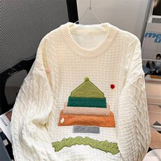 美式创意植绒情侣圣诞战袍毛衣男女冬潮加厚红色针织毛衫P65，男装针织衫/毛衣，四季星座218-1