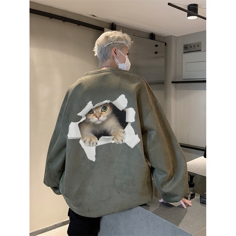 抖音得物高品质猫咪印花麂皮绒宽松圆领卫衣wyjp5002-特p35控69,男装卫衣,星座605(原A050)