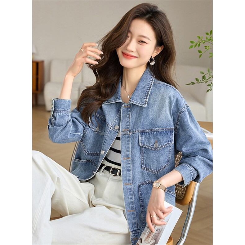 时尚春季女装翻领水洗牛仔外套显瘦百搭宽松夹克，女装牛仔外套，文熹诺