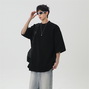 港风美式vibe潮流宽松拼接款圆领半袖T恤男潮 XZ213-T008-P35控58图片