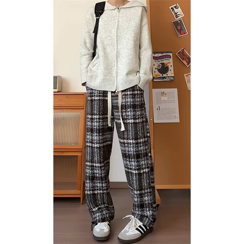 宽松版型潮搭出街休闲裤格子撞色松弛感复古长裤K691P45控78,男装休闲裤,电商A102B